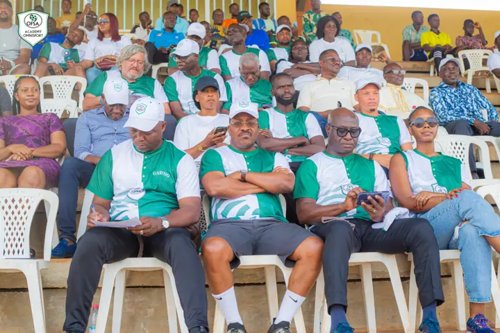 Supporters et officiels en tenue OFSA dans les tribunes